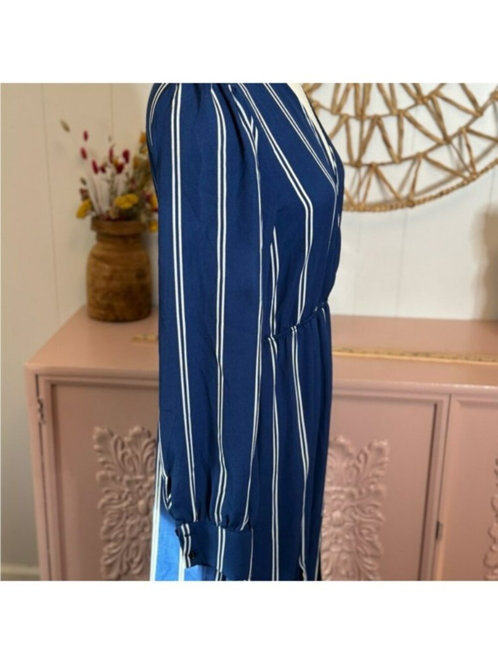 Forever 21 Large‎ Elegant Blue Striped Maxi Dress - Picture 4 of 7